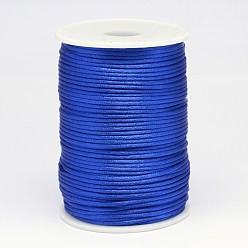 Blue Polyester Cord, Satin Rattail Cord, for Beading Jewelry Making, Chinese Knotting, Blue, 2mm, about 100yards/roll