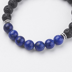 Lapis Lazuli Natural Lava Rock Beads Bracelets, with Natural Lapis Lazuli, Magnetic Clasp and Alloy Finding, 7-5/8 inch(195mm)