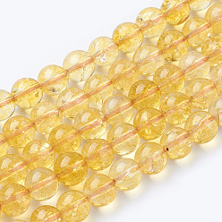 Золотистый Природных кристаллов кварца бисер нитей, круглые, окрашенная и подогревом, золотые, 6 мм, отверстие : 1 мм, около 31 шт / нитка, 8 дюйм