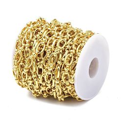 Golden Alloy & Iron Link Chains, with Spool, Long-Lasting Plated, Unwelded, Golden, 12~12.5x5~8x2~5mm, about 10.93 yards(10m)/roll