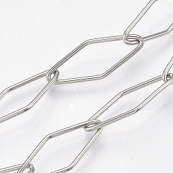 Stainless Steel Color 304 Stainless Steel Cross Chains, Soldered, Rhombus, Stainless Steel Color, 20x8x1mm