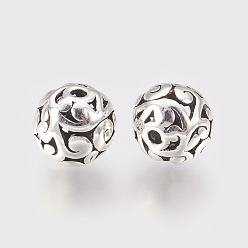 Античное Серебро Сплавочные овальные бусины тибетского стиля , полый круглый, античное серебро, 11x10 мм, отверстие : 1.5 мм