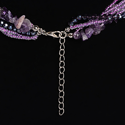 Amethyst Amethyst Multi-strand Necklaces, with Glass Beads and Lobster Clasps, 17.71 inch~18.11 inch