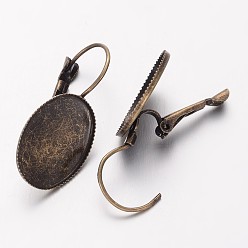 Antique Bronze Brass Leverback Earring Findings, Antique Bronze, about 13.7mm wide, 33mm long, Tray: 13x18mm, Pin: 0.5mm
