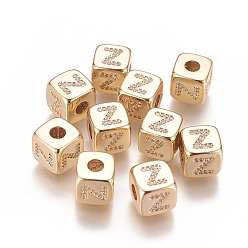 Letter Z Brass Micro Pave Cubic Zirconia Beads, Horizontal Hole, Real 18K Gold Plated, Long-Lasting Plated, Cube with Letter, Clear, Letter.Z, 9x9x9mm, Hole: 3.5mm