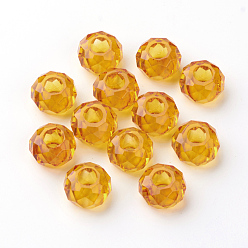 Orange Glass European Beads, Large Hole Beads, No Metal Core, Rondelle, Orange, 14x8mm, Hole: 5mm