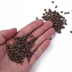 Coconut Brown Colours Luster Czech Glass Seed Beads, Metallic Colours, 2-Hole, Oval, Coconut Brown, 5x3.5x2.5mm, Hole: 0.9mm, about 500g/bag