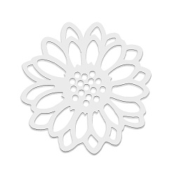 Stainless Steel Color 201 Stainless Steel Filigree Joiners, Laser Cut, Flower, Stainless Steel Color, 23x24x1mm