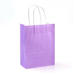 Pourpre Moyen Sacs en papier kraft de couleur pure, sacs-cadeaux, sacs à provisions, avec poignées en ficelle de papier, rectangle, support violet, 27x21x11 cm