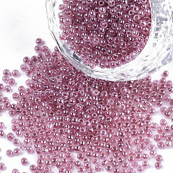 Pale Violet Red 12/0 Imitation Jade Glass Seed Beads, Luster, Dyed, Round, Pale Violet Red, 2mm, Hole: 1mm, about 40000pcs/bag