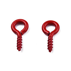 Dark Red Spray Painted Iron Screw Eye Pin Peg Bails, For Half Drilled Beads, Cadmium Free & Nickel Free & Lead Free, Dark Red, 10x5x1mm, Hole: 2.5mm, Pin: 1.5mm