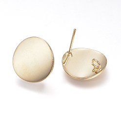 Real 18K Gold Plated Ear Stud Findings, with Loop, Flat Round, Nickel Free, Real 18K Gold Plated, 15mm, Hole: 2.5mm, pin: 0.8mm