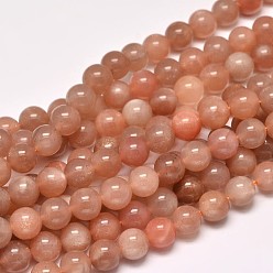 Sunstone Natural Sunstone Round Bead Strands, 8mm, Hole: 1mm, about 47pcs/strand, 15 inch