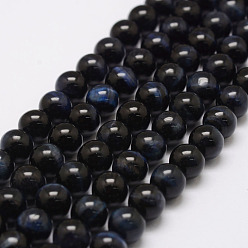 Midnight Blue Natural Tiger Eye Bead Strands, Round, Dyed & Heated, Midnight Blue, 10mm, Hole: 1.2mm, about 38pcs/strand, 14.9 inch~15.5 inch