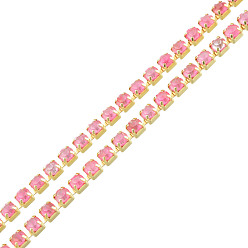 Розовый Цепочки из стразов, латунь , Цепочки со стразами в форме чашки , подражать светящемуся стилю, сырой (без покрытия), светло-розовый, 2x2 мм, около 23.62 футов (7.2 м) / прядь