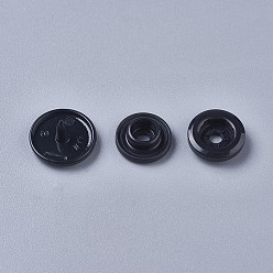 Black Resin Snap Fasteners, Raincoat Buttons, Flat Round, Black, Cap: 12x6.5mm, Pin: 2mm, Stud: 10.5x3.5mm, Hole: 2mm, Socket: 10.5x3mm, Hole: 2mm