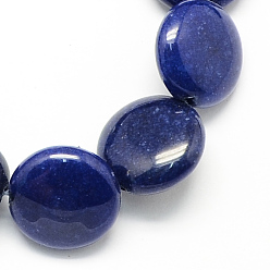 Prussian Blue Natural White Jade Beads Strands, Dyed, Imitation Lapis Lazuli, Flat Round, Prussian Blue, 16x5mm, Hole: 1mm, about 25pcs/strand, 16.5 inch