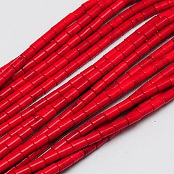 Красный Синтетических нитей бирюзовые бусы, окрашенные, колонка, красные, 13x6 мм, отверстие : 1 мм, около 30 шт / нитка, 15.75 дюйм