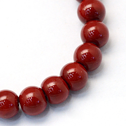 Dark Red Baking Painted Glass Pearl Bead Strands, Pearlized, Round, Dark Red, 3~4mm, Hole: 0.5mm, about 195pcs/strand, 23.6 inch
