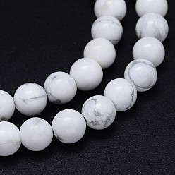 Howlite Brins de perles rondes de howlite naturelle, 6mm, Trou: 1mm, Environ 65 pcs/chapelet, 15.3 pouce