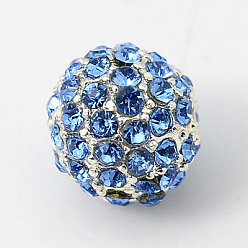 Mixed Color Alloy Rhinestone Beads, Grade A, Round, Silver Color Plated, Mixed Color, 10mm, Hole: 2mm