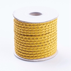 Yellow Round Braided Cowhide Cords, Yellow, 3mm, about 10.93 yards(10m)/roll