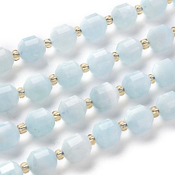 Aquamarine Natural Aquamarine Beads Strands, Faceted, Round, 7x7x8mm, Hole: 0.8mm, about 38pcs/Strand, 15.35 inch(39cm)