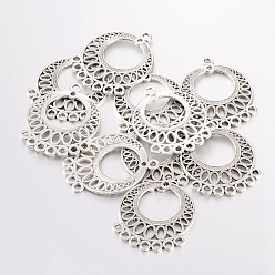 Antique Silver Tibetan Style Links, Lead Free and Cadmium Free, Flat Round, Antique Silver, about 37.5mm long, 29mm wide, 1mm thick, hole: 2.5mm