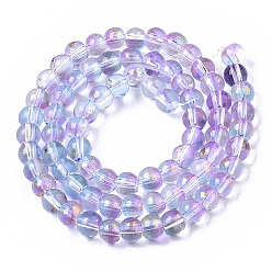 Plum Transparent Spray Painted Glass Bead Strands, with Golden Foil, Round, Plum, 6~7mm, Hole: 1.2~1.5mm, about 65~67pcs/Strand, 14.76 inch~15.12 inch(37.5~38.4cm)