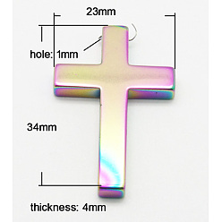 Colorful Non-magnetic Synthetic Hematite Pendant, Color-Plated, Cross, Colorful, 23x34x4mm