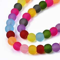 Colorful Transparent Frosted Glass Beads Strands, Round, Colorful, 6~7x5~6mm, Hole: 0.9mm, about 72~74Pcs/strand, 15.75 inch~16.14 inch(40~41cm)