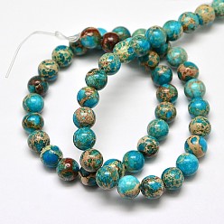 Turquoise Natural Imperial Jasper Round Bead Strands, Dyed, Turquoise, 8mm, Hole: 1mm, about 49pcs/strand, 15.4 inch