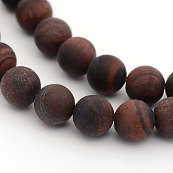 Tiger Eye Frosted Natural Tiger Eye Round Bead Strands, Dyed & Heated, 4mm, Hole: 1mm, about 47pcs/strand, 7.5 inch