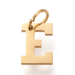 Letter E 304 Stainless Steel Pendants, with Jump Rings, Manual Polishing, Golden, Letter.E, 10x7x1mm, Hole: 4.5mm