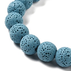 Cadet Blue Natural Lava Rock Bead Strands, Dyed, Round, Cadet Blue, 8mm, Hole: about 2mm, about 52pcs/strand, 15.5 inch