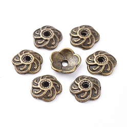 Antique Bronze Alloy Bead Caps, Lead Free and Cadmium Free, Flower, Antique Bronze Color, about 9mm long, 9mm wide, 2.5mm thick, hole: 2mm