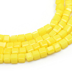 Yellow Opaque Solid Glass Bead Strands, Cube, Yellow, 3x3x3mm, Hole: 0.5mm, about 100pcs/strand, 11.6 inch