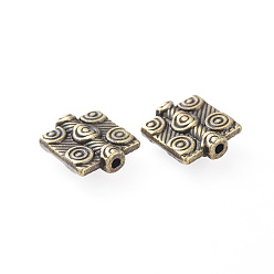 Antique Bronze Tibetan Style Rectangle Beads, Alloy Beads, Lead Free & Nickel Free & Cadmium Free, Antique Bronze Color, 10mm wide, 12mm long, 3mm thick, hole: 1mm