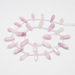 Pink Natural Crystal Pointed Bead Strands, Dyed, Bullet, Pink, 15~22x5~11x5~11mm, Hole: 2mm