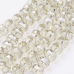 Beige Perles en verre electroplate, perle plaquée lustre, facette, plat rond, beige, 9~10mm, Trou: 1mm, Environ 40 pcs/chapelet, 12.2 pouce (31 cm)