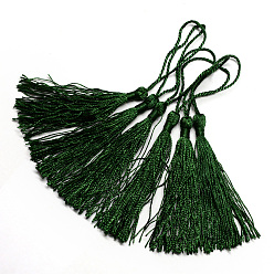 Dark Green Polyester Tassel Decorations, Pendant Decorations, Dark Green, 130x6mm, Tassel: 70~90mm