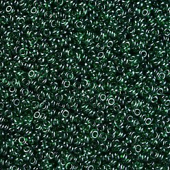 Green 12/0 Grade A Round Glass Seed Beads, Transparent Colours Lustered, Green, 12/0, 2x1.5mm, Hole: 0.3mm