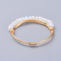 Blanc Bagues en perles de verre, avec du fil de cuivre, or, blanc, 19 mm, 1~1.5 mm