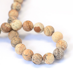 Picture Jasper Frosted Natural Picture Jasper Round Bead Strands, 12mm, Hole: 1.5mm, about 32pcs/strand, 15.5 inch