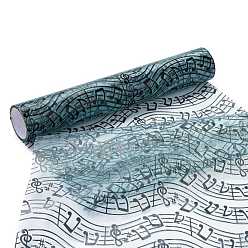 Cyan Foncé Rubans de maille déco imprimés note de musique noire, tissu de tulle, pour la décoration de la maison de fête, dark cyan, 10.82~11.02 pouce (27.5~28 cm), 5 yards / rouleau