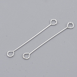 Silver Iron Eye Pins, Cadmium Free & Lead Free Double Sided Eye Pins, Silver, 25x0.4mm, Hole: 1.8mm, Head: 3mm