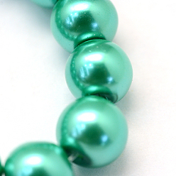 Light Sea Green Baking Painted Glass Pearl Bead Strands, Pearlized, Round, Light Sea Green, 5~6mm, Hole: 1mm, about 186pcs/strand, 31.4 inch