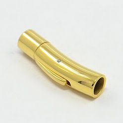Golden 304 Stainless Steel Bayonet Clasps, Ion Plating (IP), Column, Golden, 27~27.3x5~6x6mm, Hole: 3mm