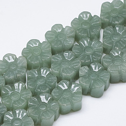 Green Aventurine Carved Natural Green Aventurine Beads Strands, Plum Blossom, 13~14x13~14x7~8mm, Hole: 1mm, about 16pcs/strand, 8.2 inch~8.6 inch
