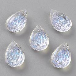 Crystal Shimmer Pendentifs en strass en verre gaufré, larme, facette, miroitement de cristal, 14x9x5mm, Trou: 1.4mm